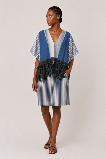 Striped Patchwork Tunic Dress with Fringe