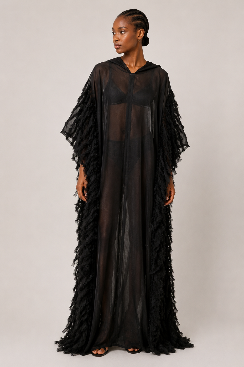 Black Sheer Kaftan Maxi Dress