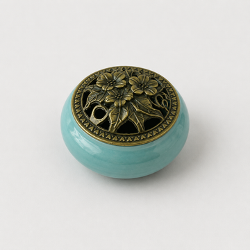 Ceramic Incense Burner with Brass Floral Lid