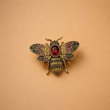 Multi-Colored Crystal Honeybee Statement Brooch