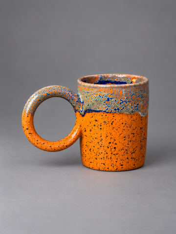 Handcrafted  Speckled Ceramic Mug with Blue Drip Glaze