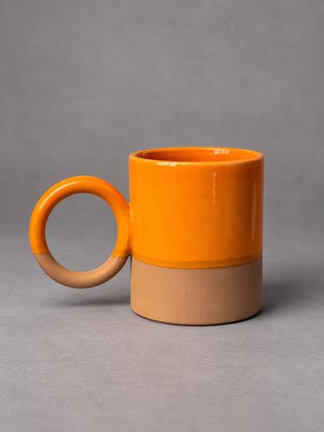 Orange Two-Tone Ceramic Mug with Circular Handle