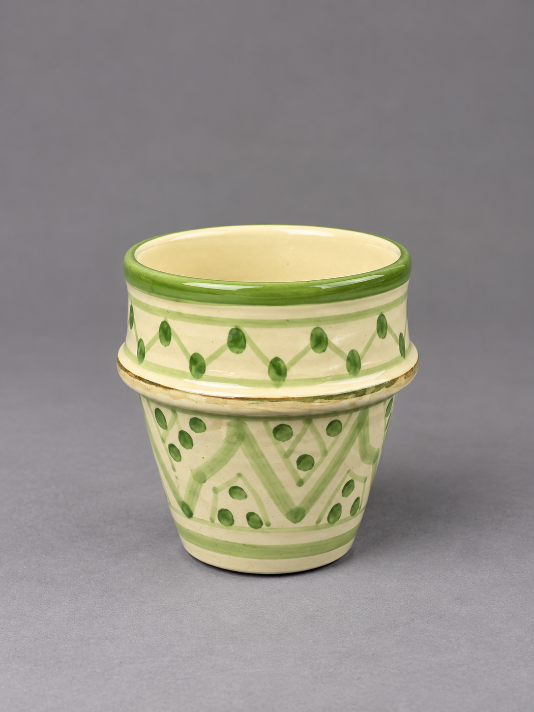 Hand-Painted Green Geometric Ceramic Cup