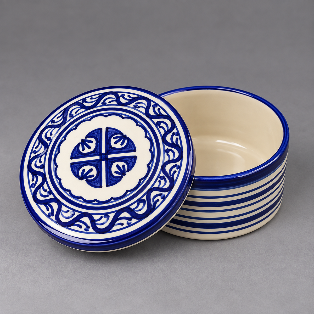 Hand-Painted Moroccan Ceramic Sauce Bowl with Lid