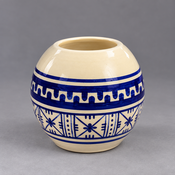 Hand-Painted Blue & Cream Moroccan Glazed Ceramic Deep Bowl