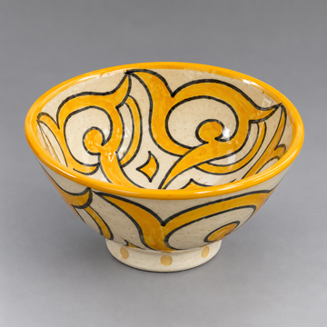 Hand-Painted Yellow & Cream Glazed Ceramic Bowl