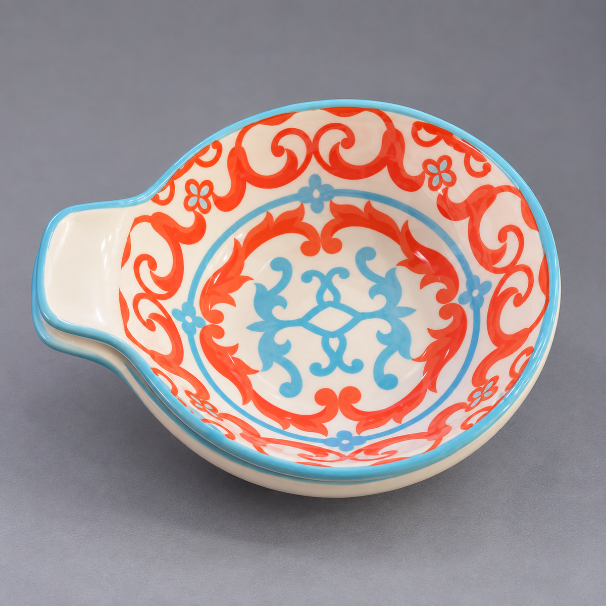 Vibrant Terracotta & Sky Blue Ceramic Sauce Bowl