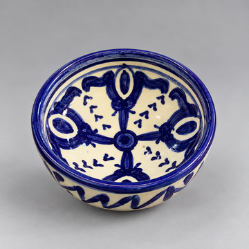 Hand-Painted Blue & White Moroccan Glazed Ceramic Bowl