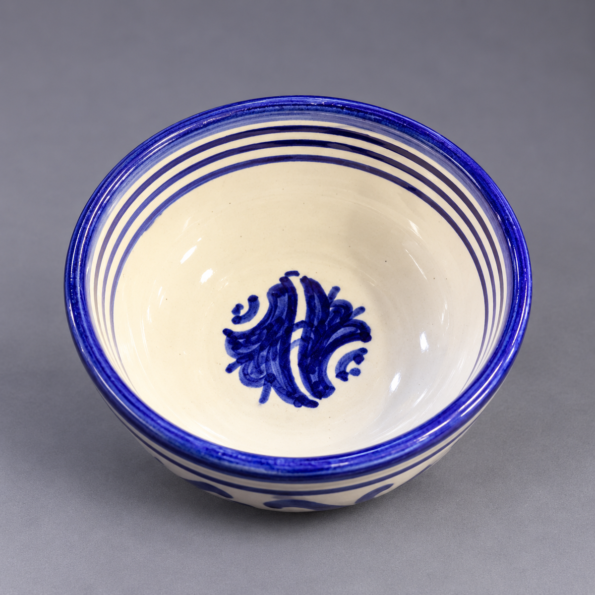 Hand-Painted Blue & White Moroccan Glazed Ceramic Saucer