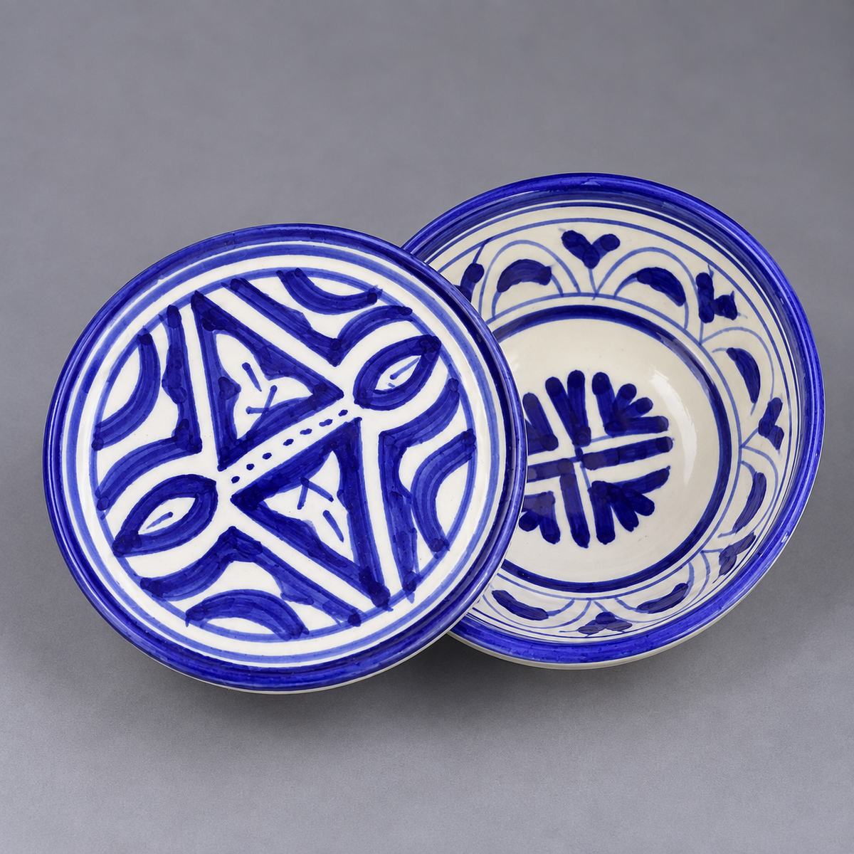 Hand-Painted Blue & White Moroccan Ceramic Bowl Set