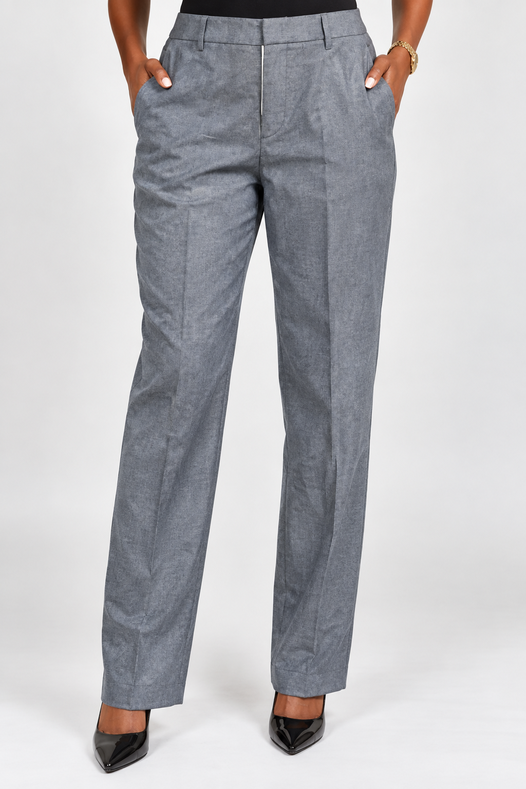 Grey High-Waisted Straight-Leg Tailored Trousers