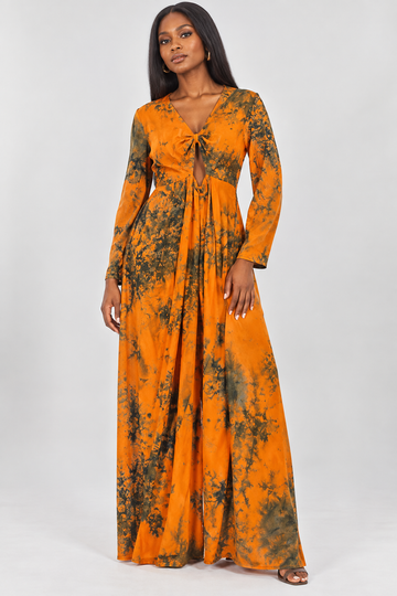 Orange and Olive Tie-Dye Front Cutout Jumpsuit