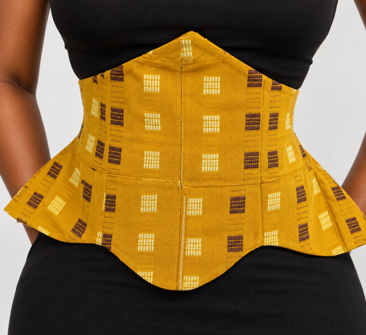 Yellow Woven Geometric Pattern Peplum Corset Belt
