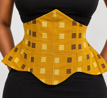Yellow Woven Geometric Pattern Peplum Corset Belt