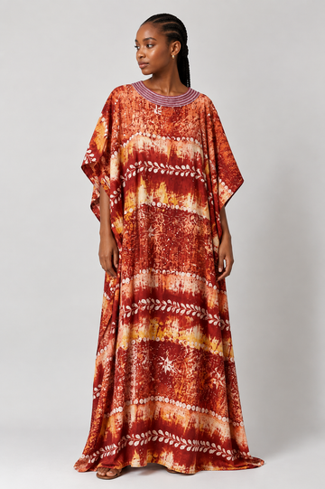 Terracotta & Amber Printed Kaftan Maxi Dress