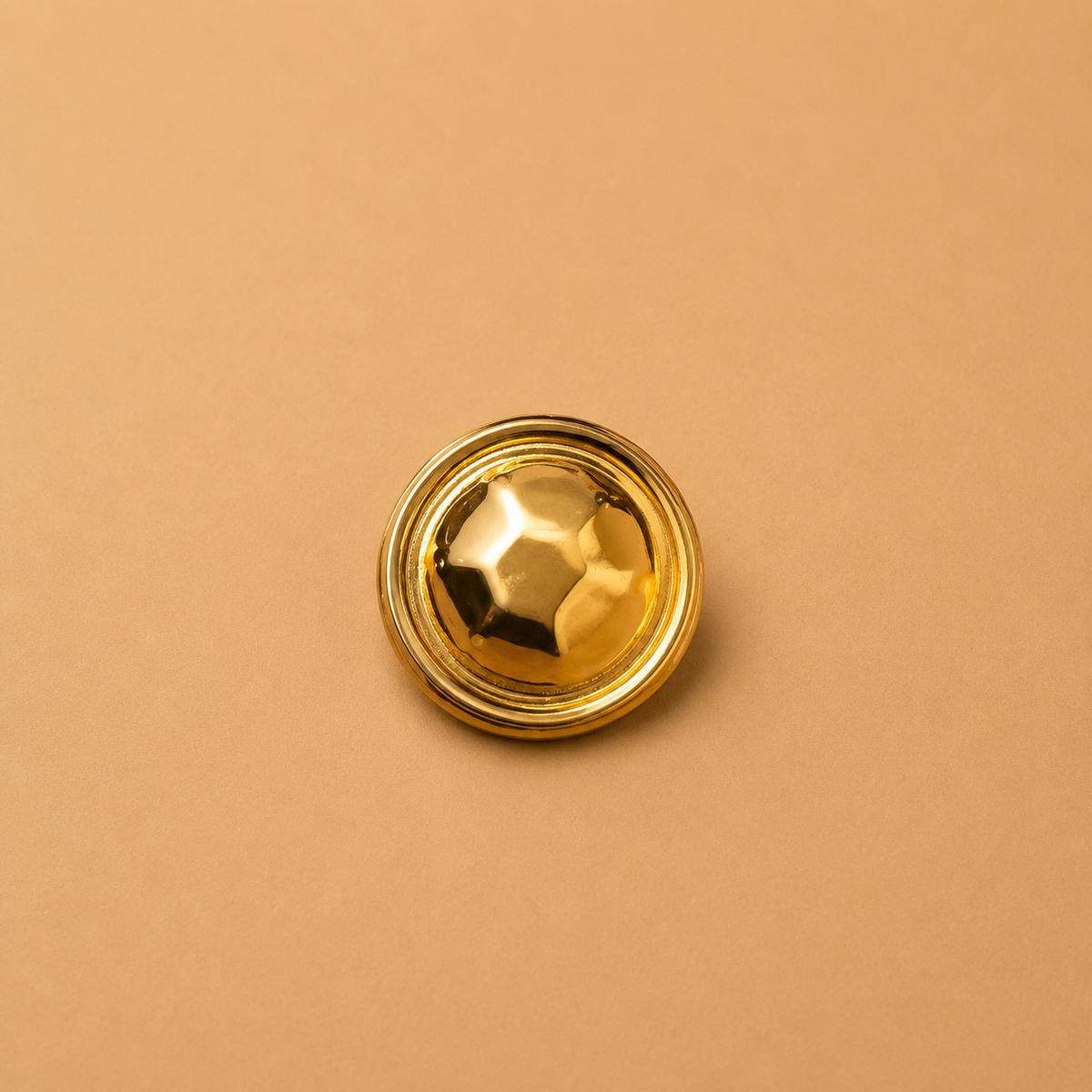 Sculptural Hexagon-Faceted Gold Statement Brooch