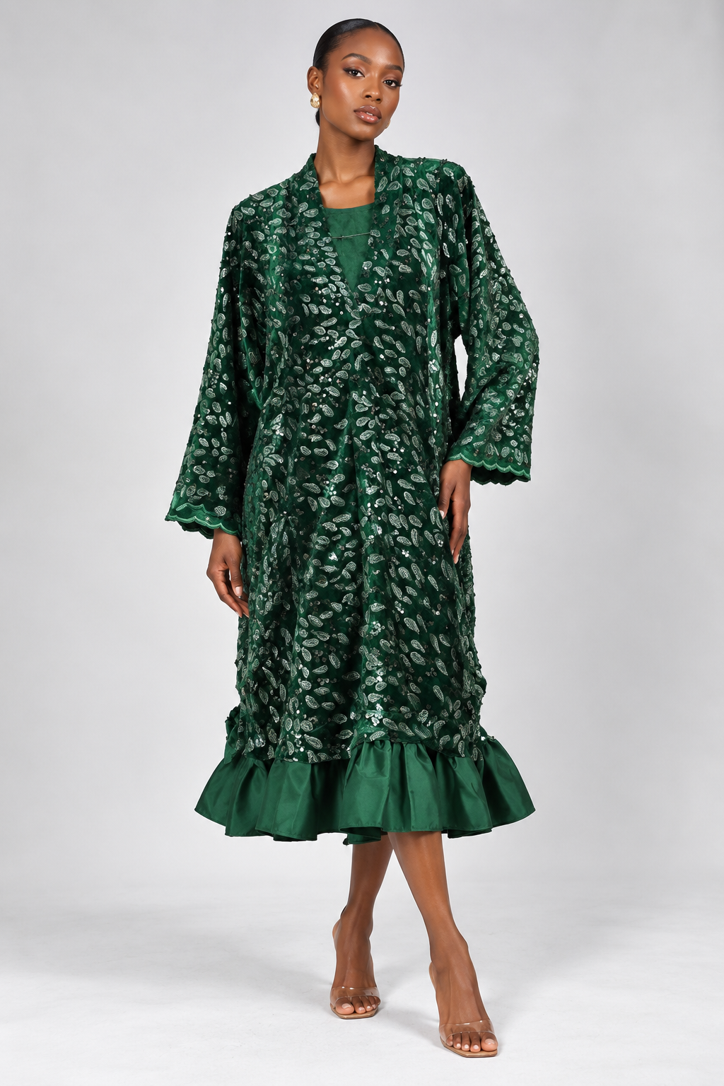 Sequined Velvet Dress with Tulle Skirt