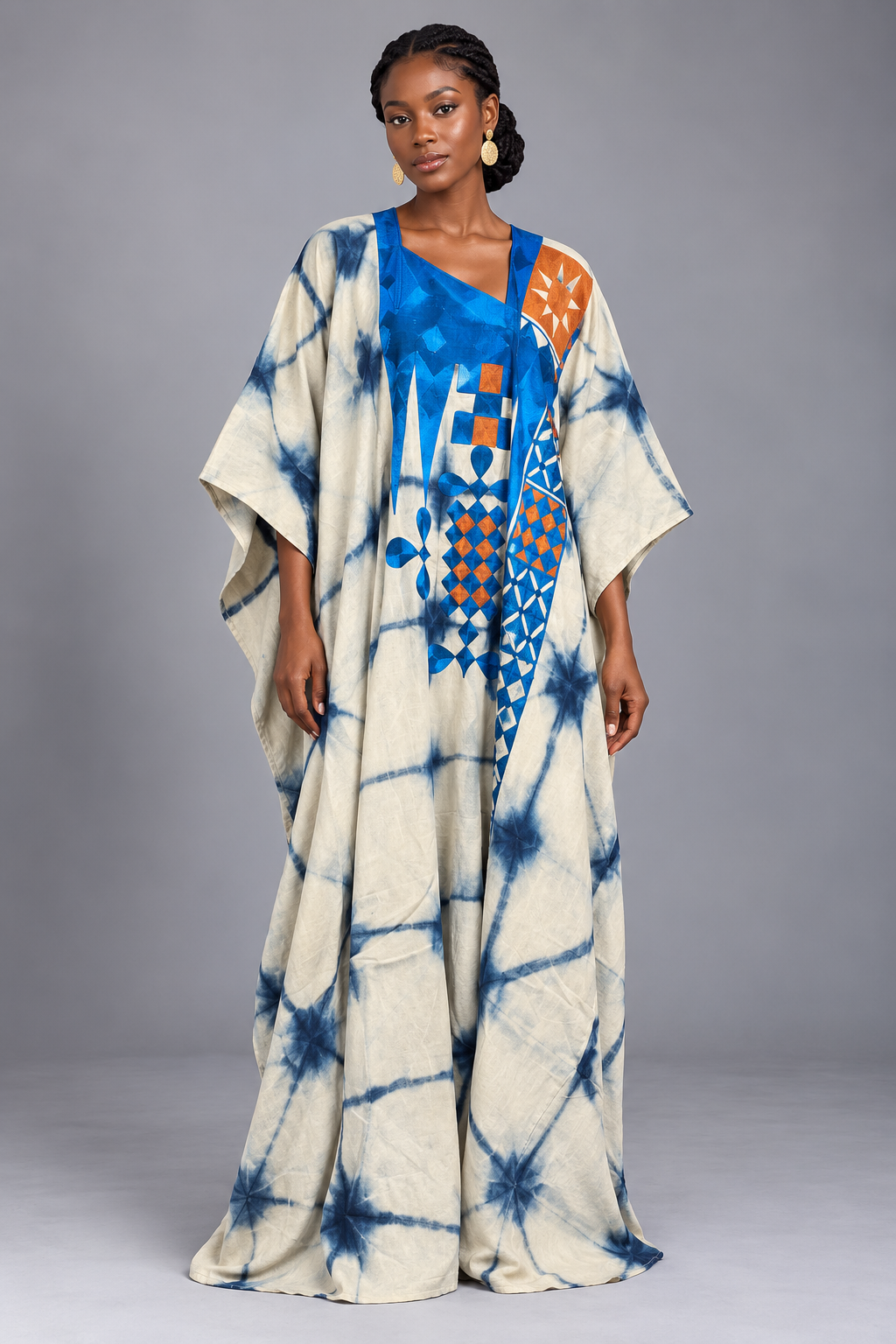 Adire Boubou with Orange embroidery