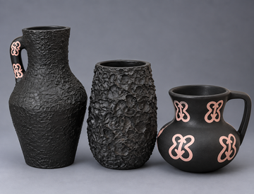 Textured Matte Black Ceramic Vase Collection