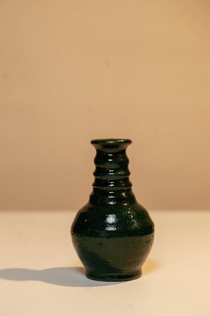 Handcrafted Floral Ceramic Vase Set in Deep Blue and Forest Green